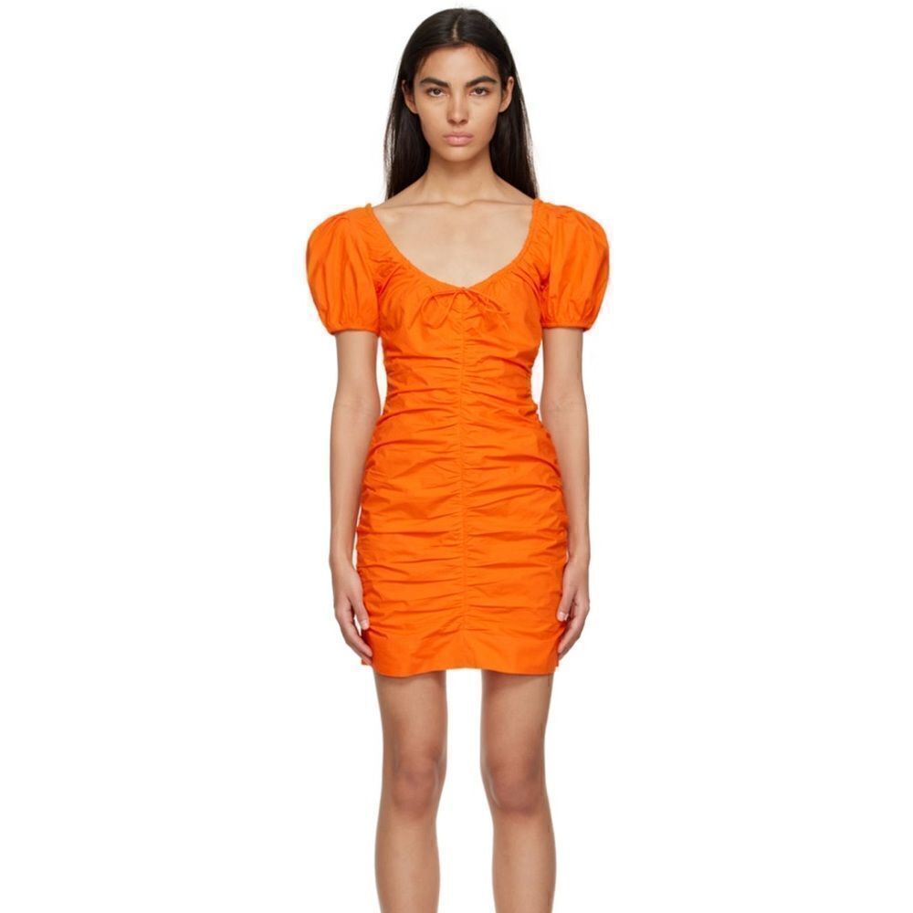 GANNI Orange Puff Sleeve Minidress